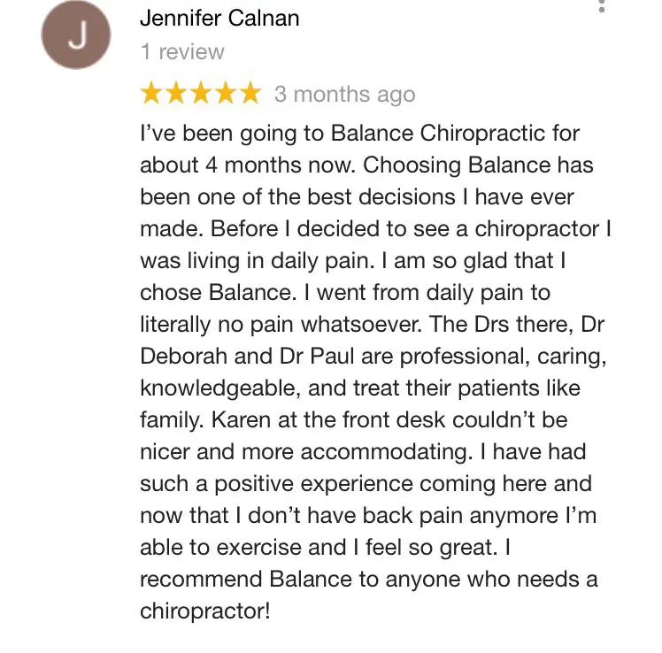 Balance Chiropractic and Wellness Center Patient Testimonial