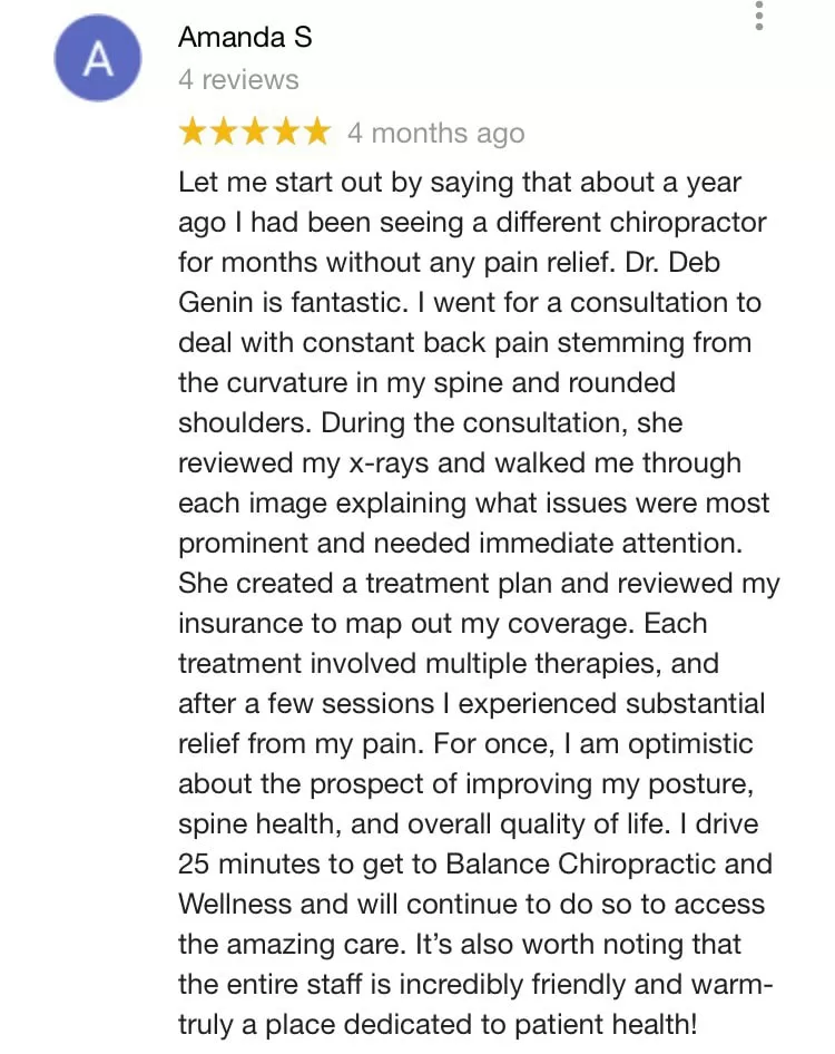 Balance Chiropractic and Wellness Center Patient Testimonial