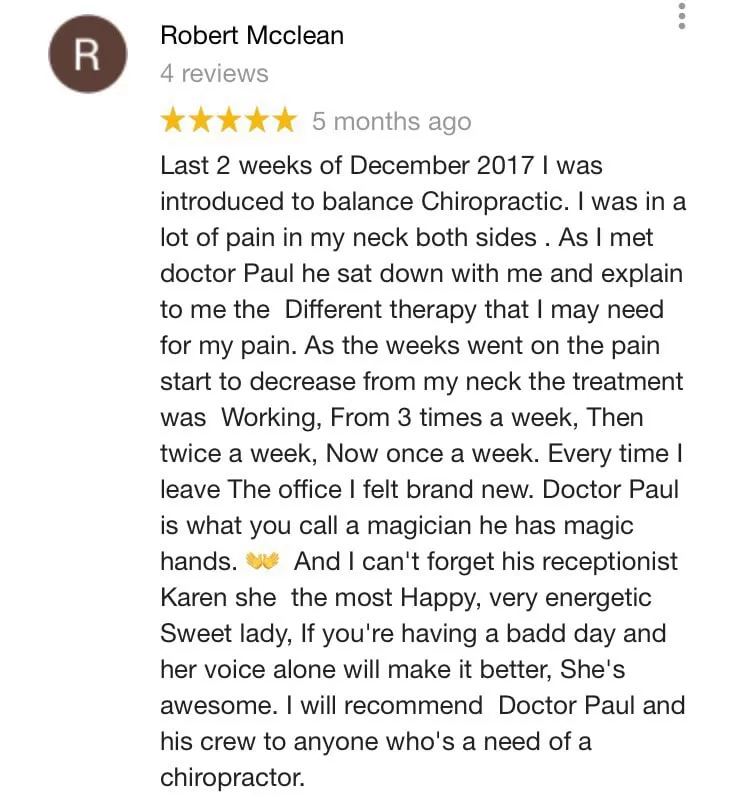 Balance Chiropractic and Wellness Center Patient Testimonial