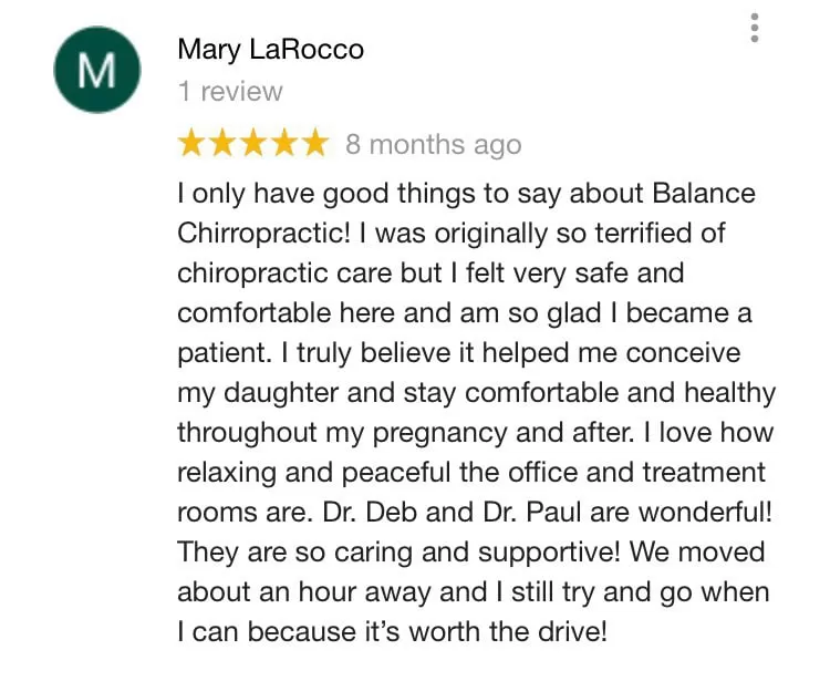 Balance Chiropractic and Wellness Center Patient Testimonial